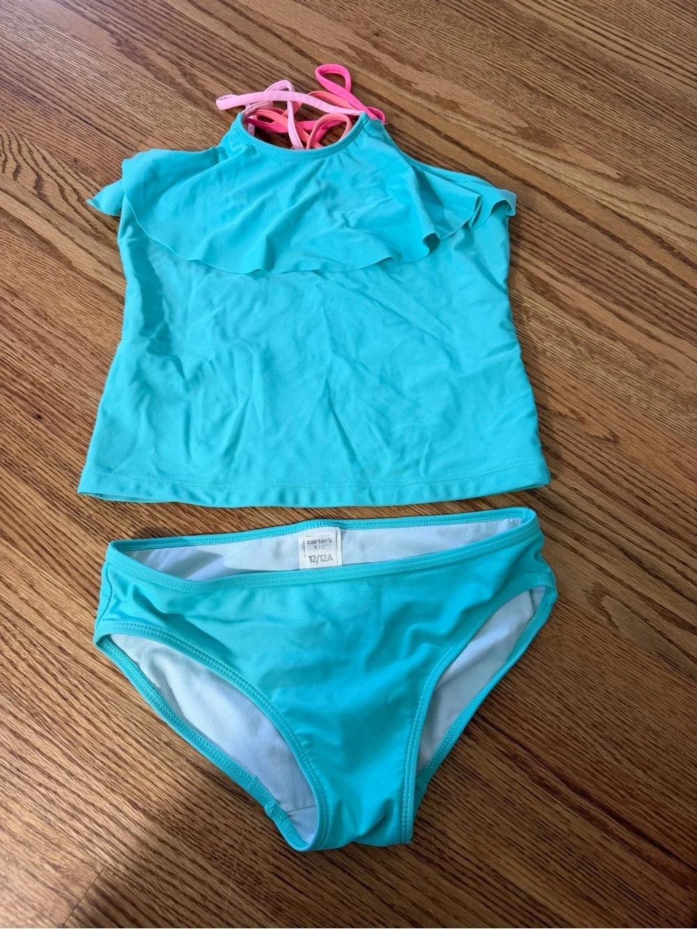 Carter's Aqua Ruffle Tankini with Pink Straps